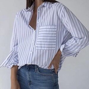 AYR The Deep End Button down Shirt Blouse Lavender Lilac White Stripe XL